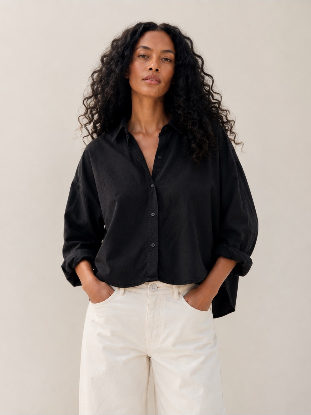 Jesse Kamm Black Organic Cotton Oversized Button Down Shirt XS/S